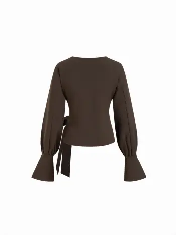 Metal Detail Ruched Lantern Sleeve Top