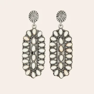 Silver & Cream Oval Earrings